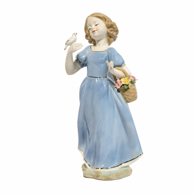 Elegant Girl with Bird Ceramic Figurine