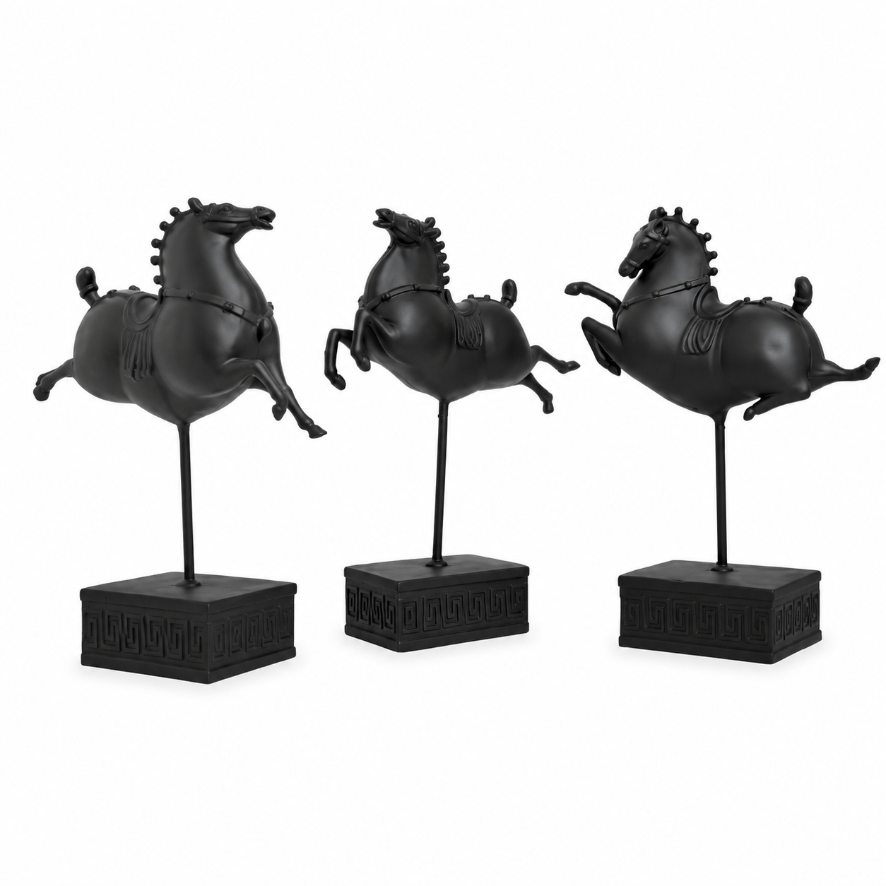 Modern Black Horse Sculpture Set