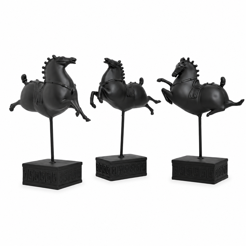 Modern Black Horse Sculpture Set