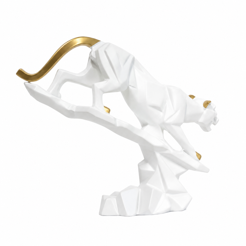 Modern White Panther Sculpture