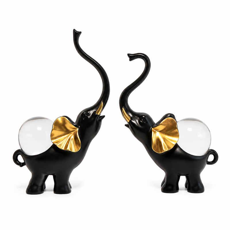 Black & Gold Elephant Showpiece Set