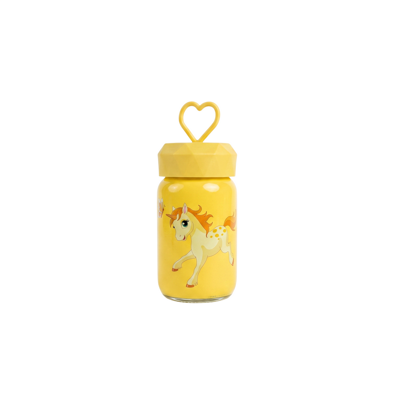 Mini Unicorn Glass Drink Bottle with Heart Handle Loop