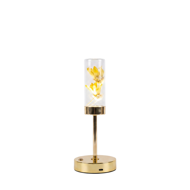 Crystal Glass Floral LED Desk Lamp – Gold Base
