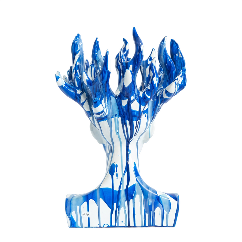 Modern Abstract Blue Drip Art Statue Sculpture