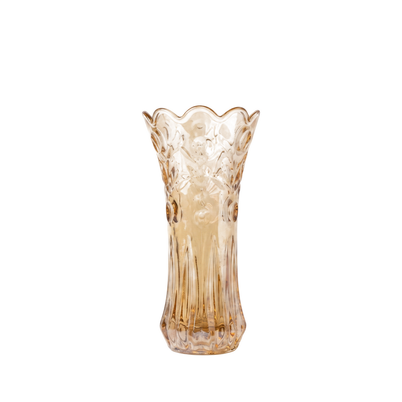 Embossed Amber Glass Flower Vase