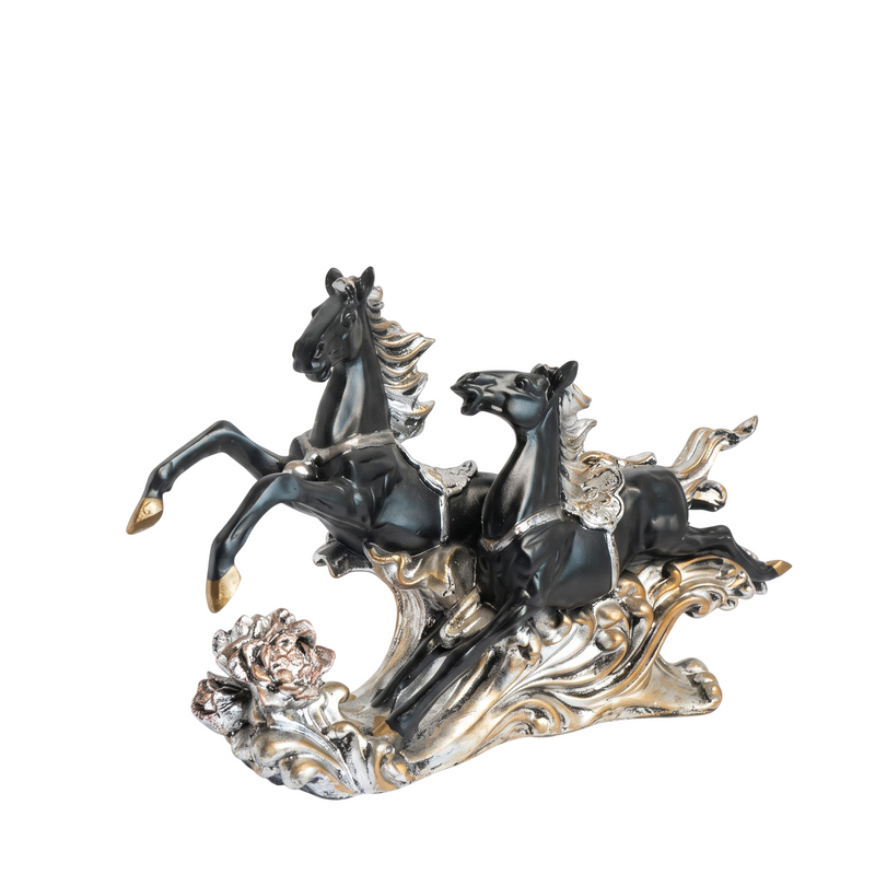 Black & Gold Running Horses Decorative Showpiece